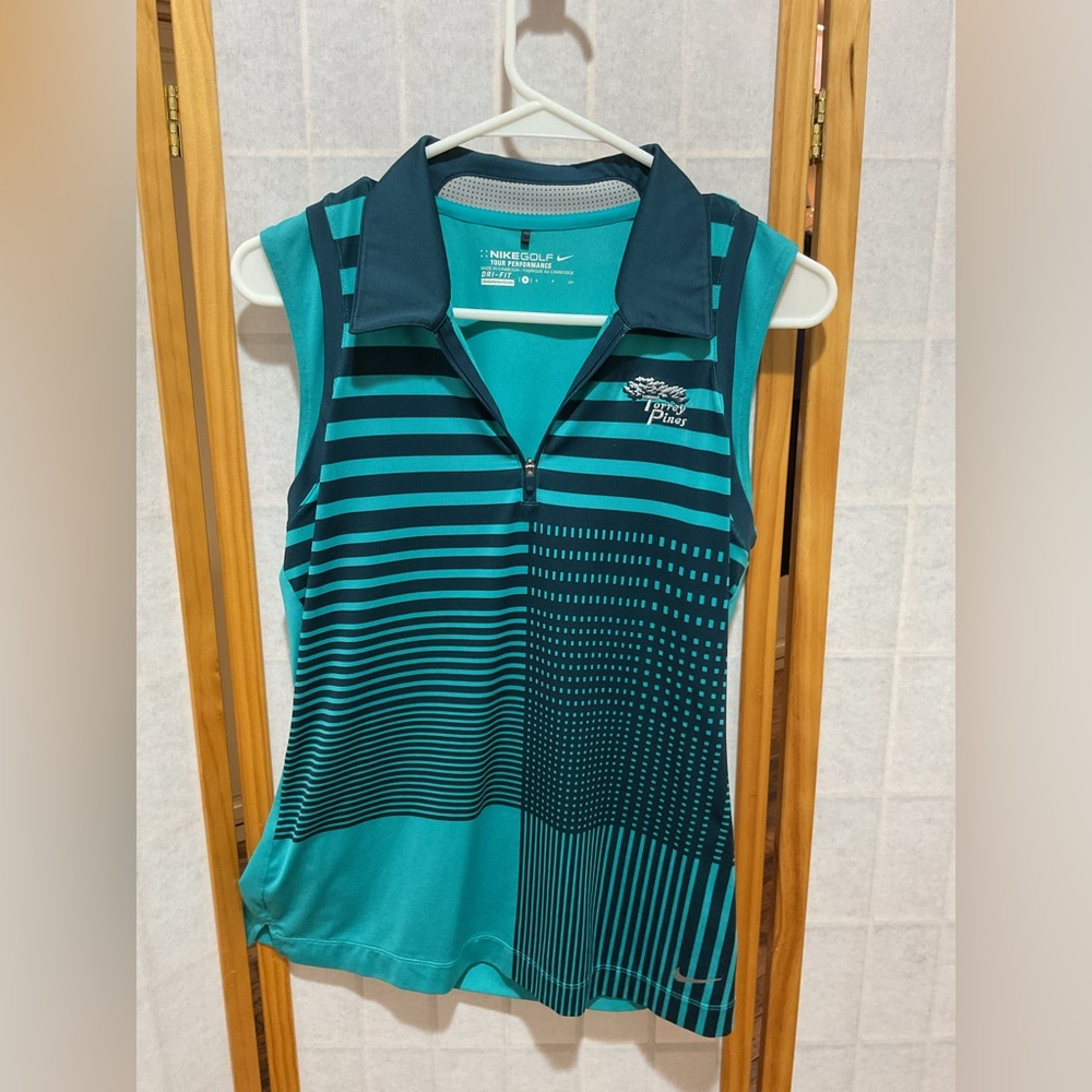 Nike Women's Teal and Black Striped Tank Top